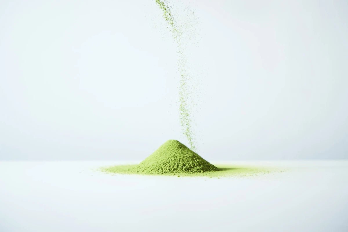 茶葉を丸ごと微粉砕した、鮮やかな緑色の挽き茶